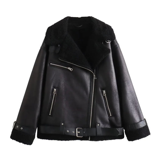Autumn New Women'S European and American Style Loose Fashion with Belt Double Sided Collar Jacket Coat