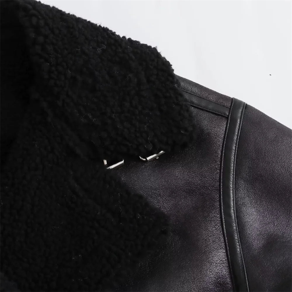 Autumn New Women'S European and American Style Loose Fashion with Belt Double Sided Collar Jacket Coat